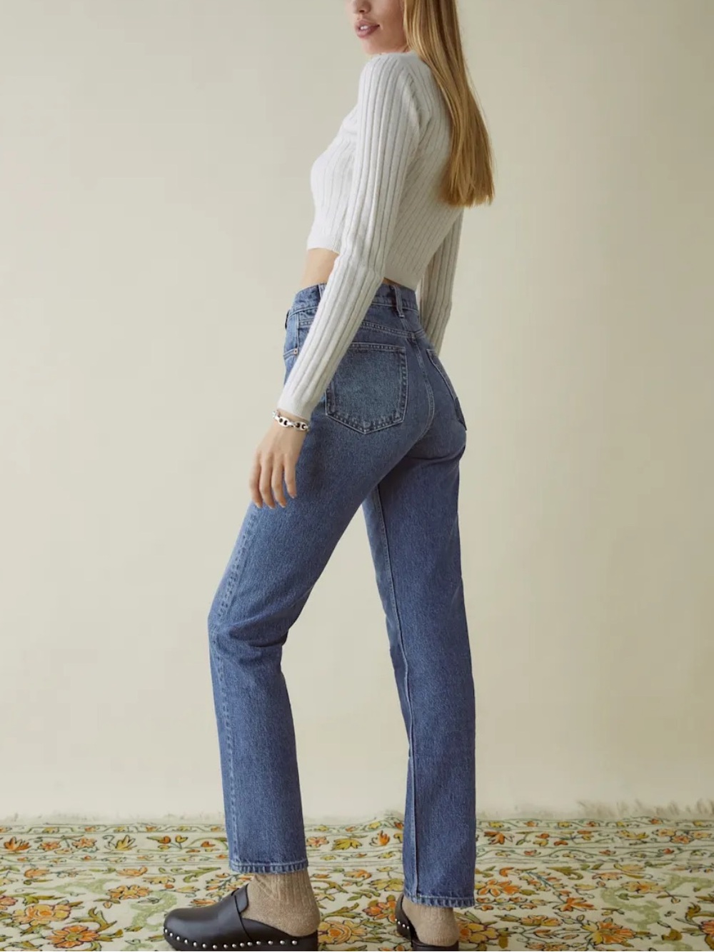 Reformation Cynthia Patch High Rise Straight Leg Jeans - Picture 2 of 11